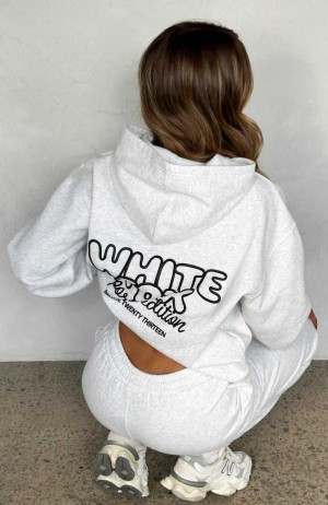 White Fox Sport Edition Oversized Hoodie Grey Marle | QJRBDY-231