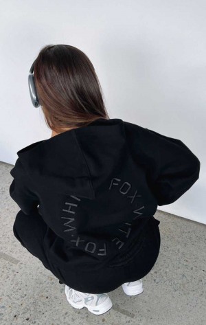 White Fox Stay Lifted Oversized Hoodie Black | ZENBAL-295