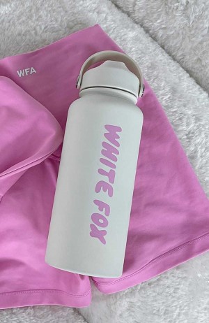 White Fox Staying Hydrated Drink Bottle Off White/Pink | NPFUWH-318