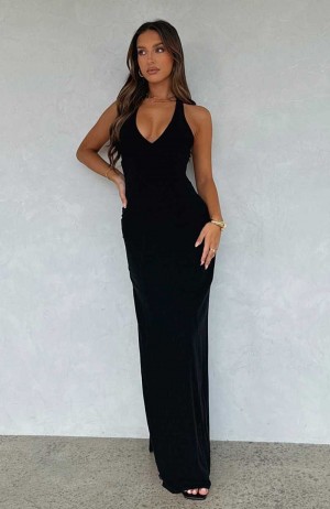 White Fox Sun Kissed Glow Maxi Dress Black | XUKAQV-692