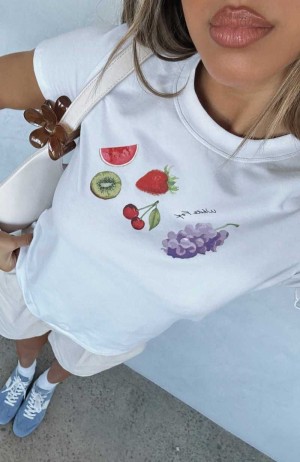 White Fox Sweet Like Candy Baby Tee White | ADKVYJ-918