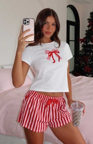 White Fox Sweetheart Pyjama Set Candy Stripe | MPYQNS-091