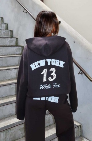 White Fox Team New York Oversized Hoodie Charcoal | GSLRXT-527