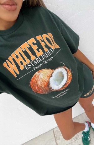 White Fox That Island Time Oversized Tee Dark Green | LVZYXQ-375