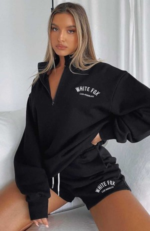 White Fox The Highest Demand Zip Front Sweater Black | CQOZXH-153