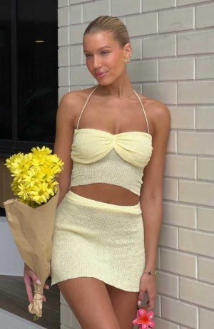 White Fox Too Busy To Care Halter Top Lemon | ABTFGD-240