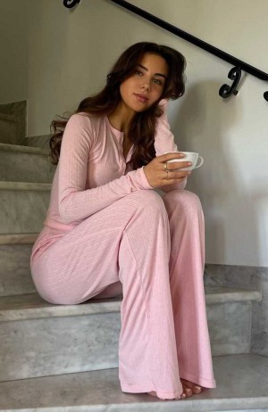 White Fox We're Better Together Long Sleeve Pyjama Set Baby Pink | KQJANB-196