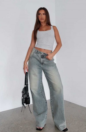 White Fox Willow Mid Rise Wide Leg Jeans Sand | JLKQPX-450