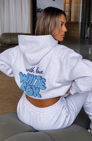 White Fox With Love Always Oversized Hoodie Grey Marle | VMTNHU-375