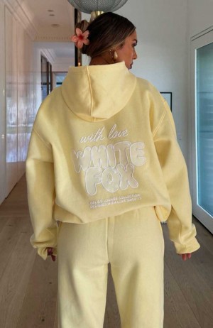 White Fox With Love Always Oversized Hoodie Lemon | UWKNAZ-817