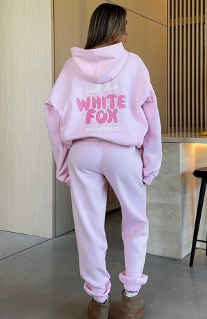 White Fox With Love Always Sweatpants Baby Pink | GESWAO-904