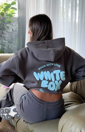 White Fox With Love For You Oversized Hoodie Volcanic | QVNKLX-985