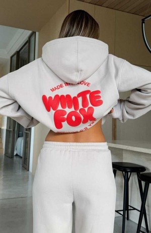 White Fox With Love For You Oversized Hoodie Moon | ZVWKOE-712