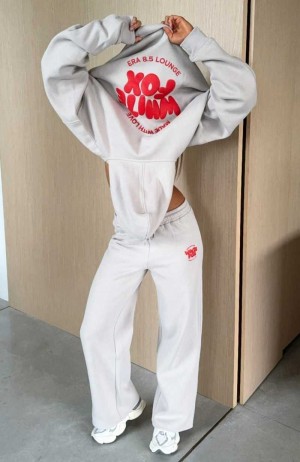 White Fox With Love For You Wide Leg Sweatpants Moon | JPTRYS-582