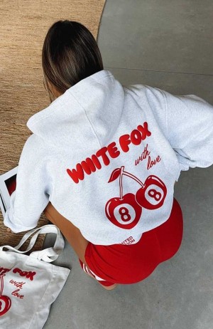 White Fox With Love In The Moment Oversized Hoodie Grey Marle | DXPFOI-162