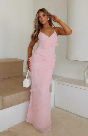 White Fox You Say It's Love Maxi Dress Baby Pink | AVOKXM-560