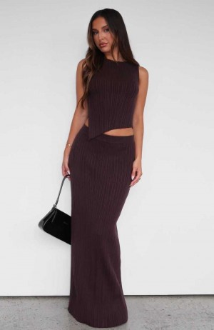 White Fox You Stay On My Mind Knit Maxi Skirt Chocolate | WJLONH-013