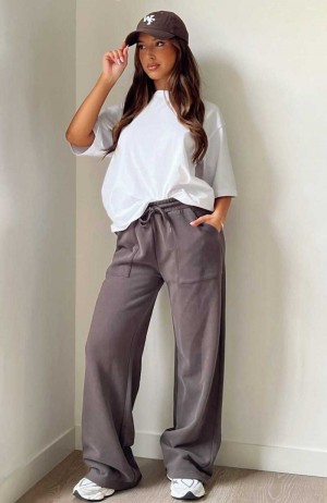 White Fox You'd Love It Here Wide Leg Sweatpants Charcoal | VIQJZH-659