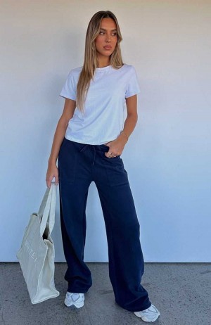 White Fox You'd Love It Here Wide Leg Sweatpants Navy | VPGWBA-928