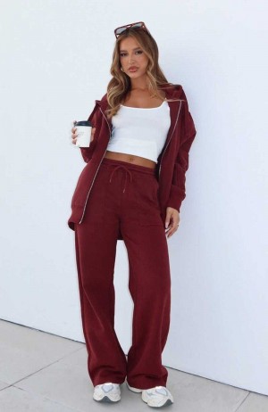 White Fox You'd Love It Here Wide Leg Sweatpants Merlot | LBSZWA-072