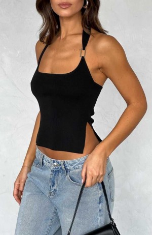 White Fox You're On Your Own Halter Top Black | FZVYUQ-167