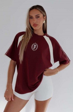 White Fox You're Out Of Luck Oversized Tee Maroon | VTWIZA-479