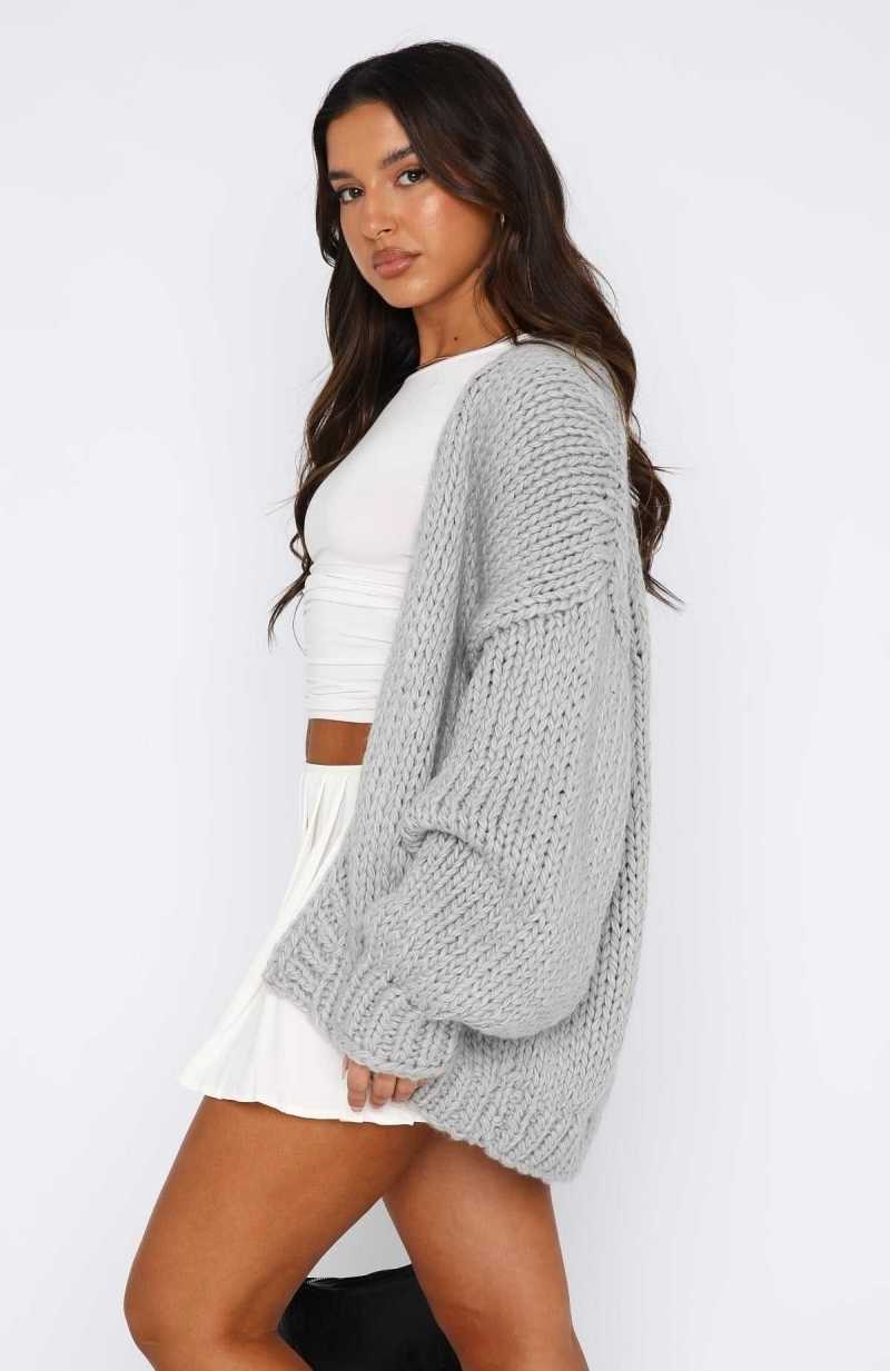 White Fox A Little Too Much Knit Cardigan Grey Marle | WYLJHN-781