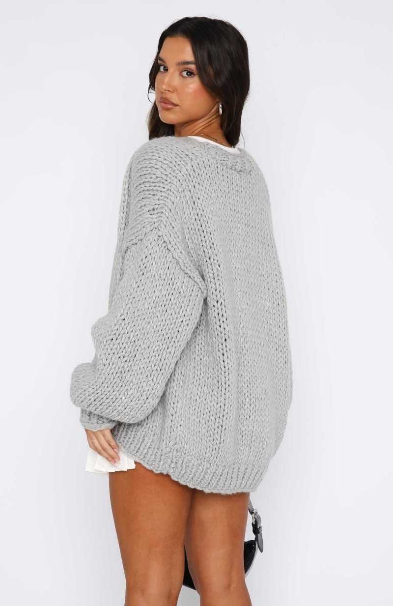 White Fox A Little Too Much Knit Cardigan Grey Marle | WYLJHN-781