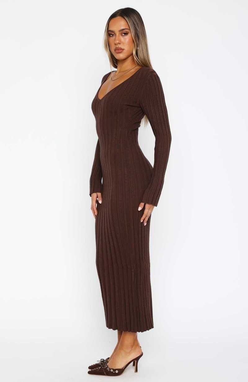 White Fox A New Direction Long Sleeve Maxi Dress Espresso | ZXAFTG-791