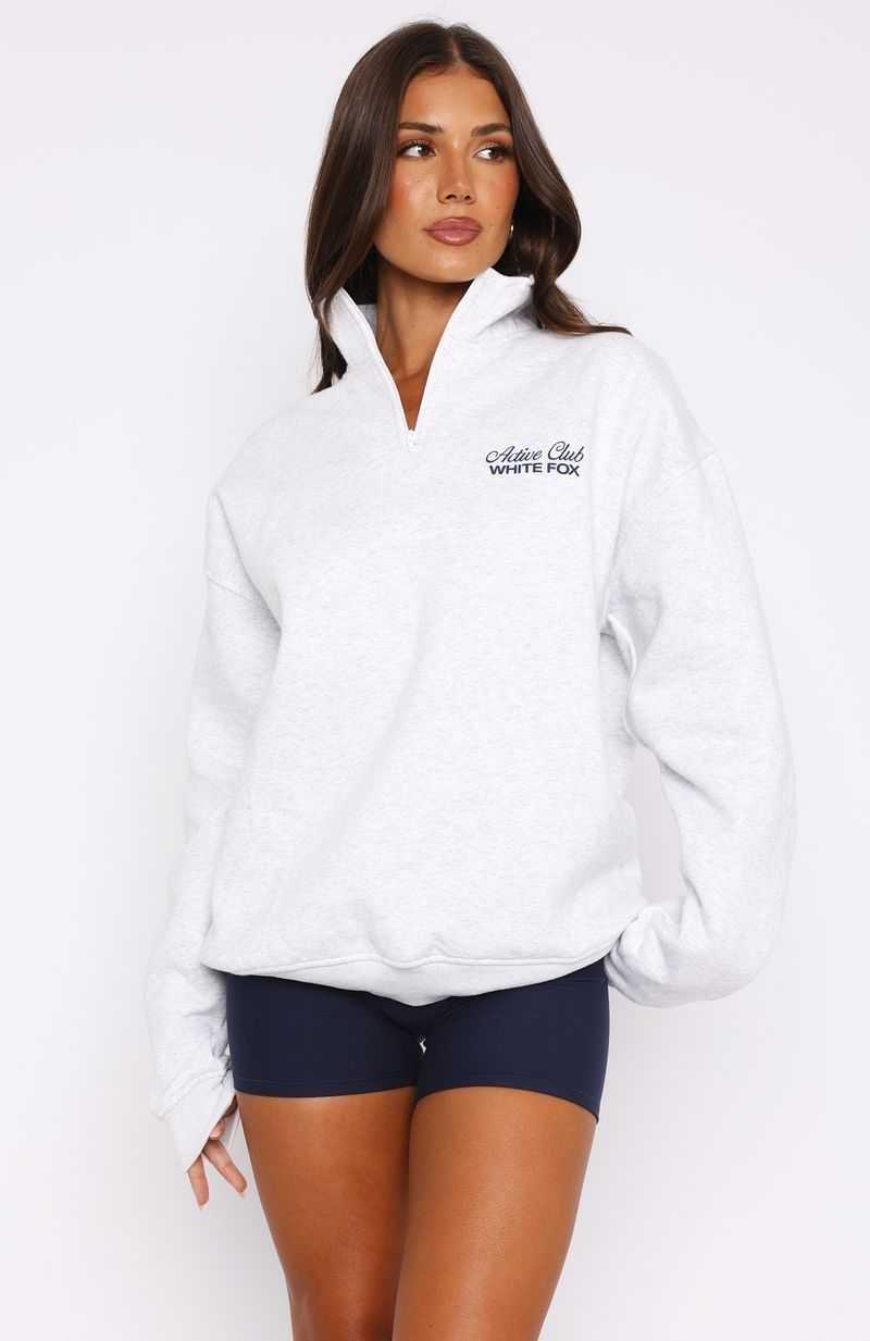 White Fox Active Club Quarter Zip Sweater Grey Marle | CFMPDK-427