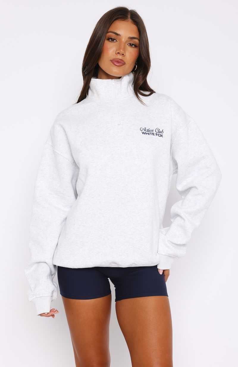 White Fox Active Club Quarter Zip Sweater Grey Marle | KJBYUC-382