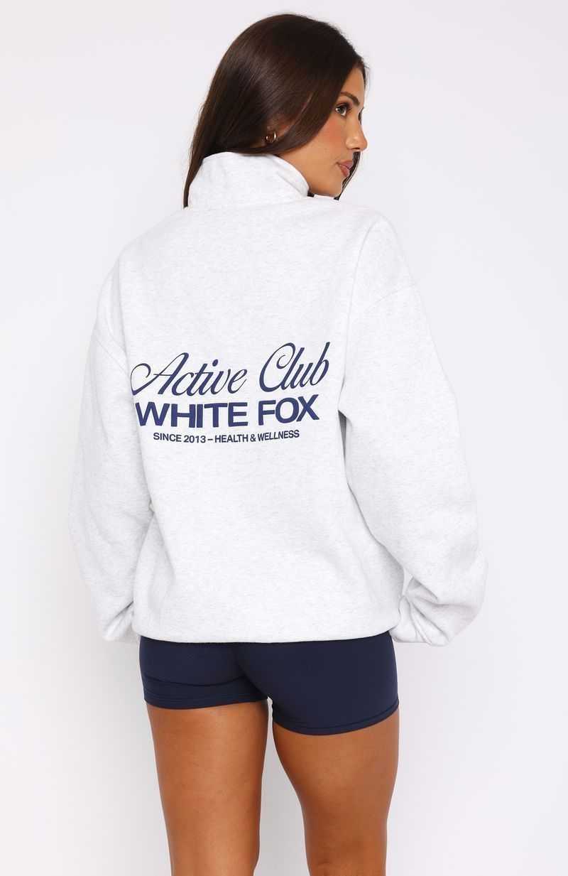 White Fox Active Club Quarter Zip Sweater Grey Marle | KJBYUC-382