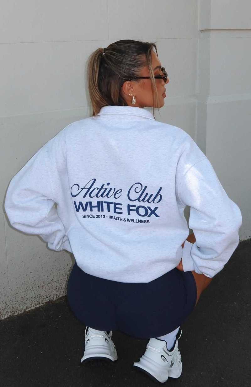 White Fox Active Club Quarter Zip Sweater Grey Marle | KJBYUC-382