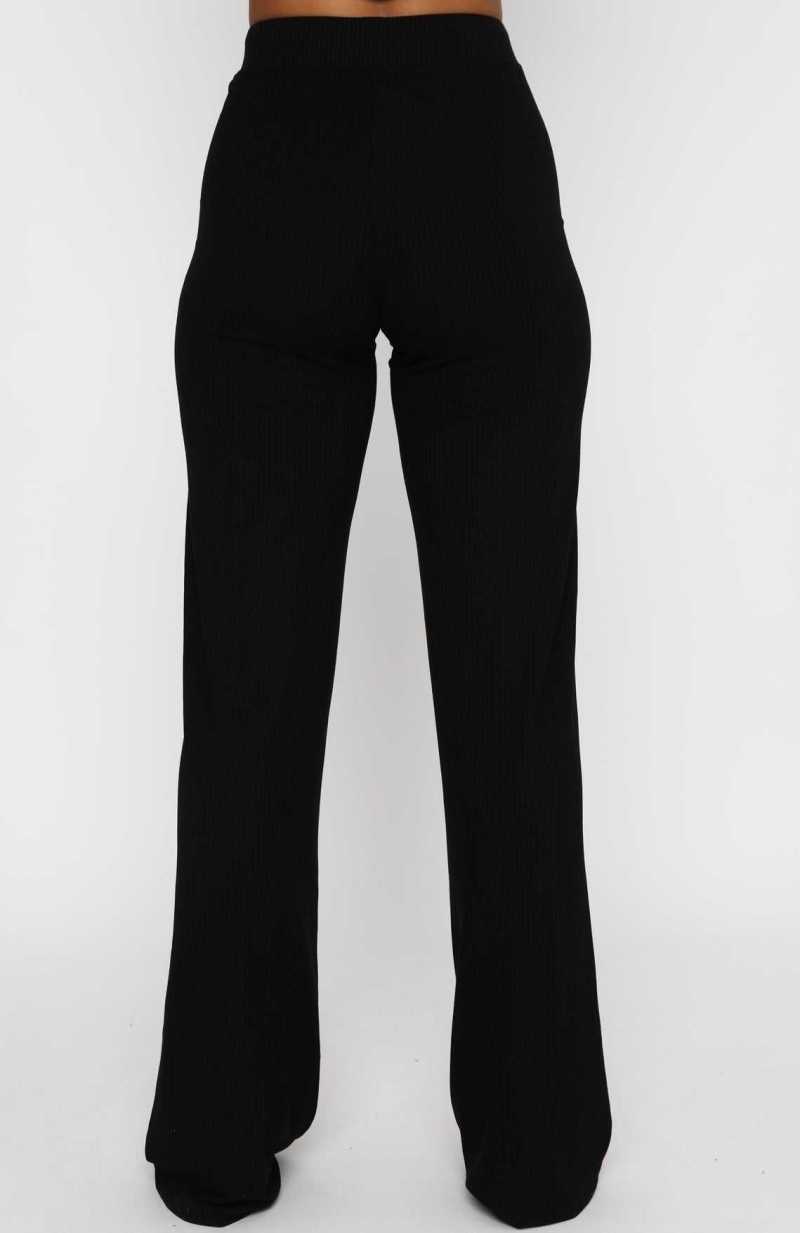 White Fox Adore You Ribbed Pants Black | HMPDLO-415