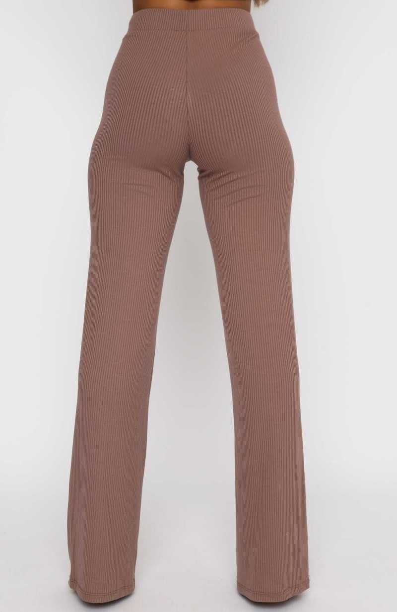 White Fox Adore You Ribbed Pants Chocolate | OLZUVG-132