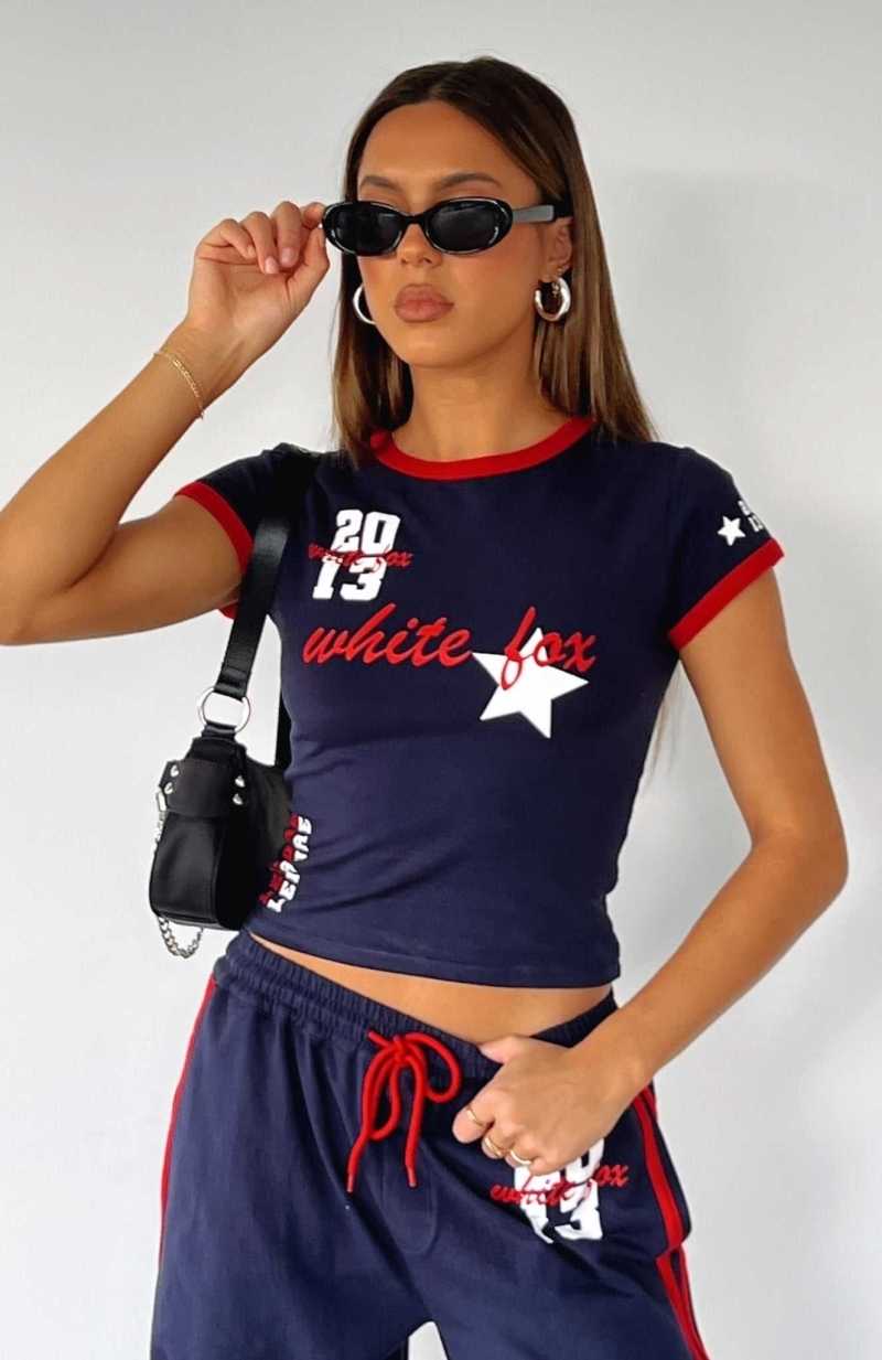 White Fox All Star Season Baby Tee Navy | ZLJKBP-269