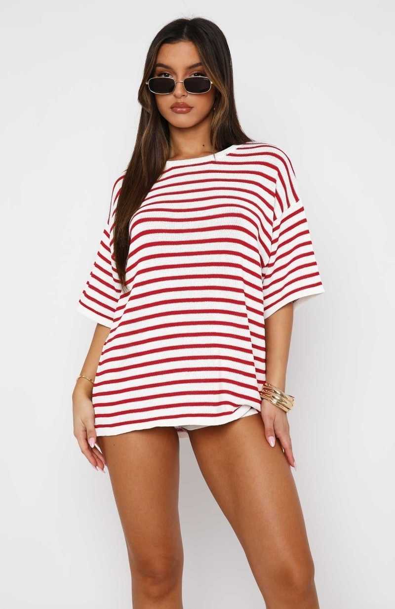 White Fox All The Little Things Top Red Stripe | WALBOM-094