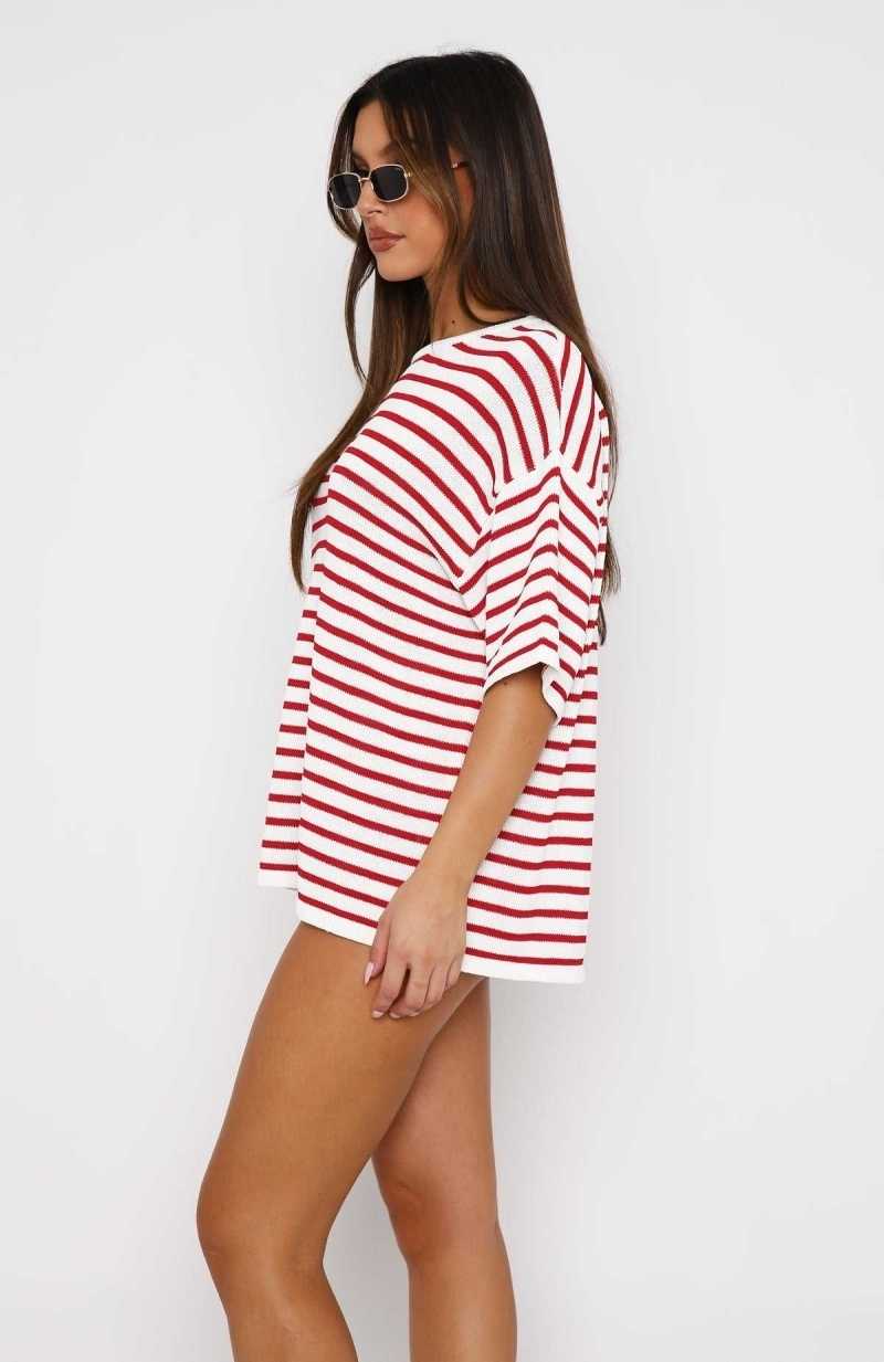 White Fox All The Little Things Top Red Stripe | WALBOM-094