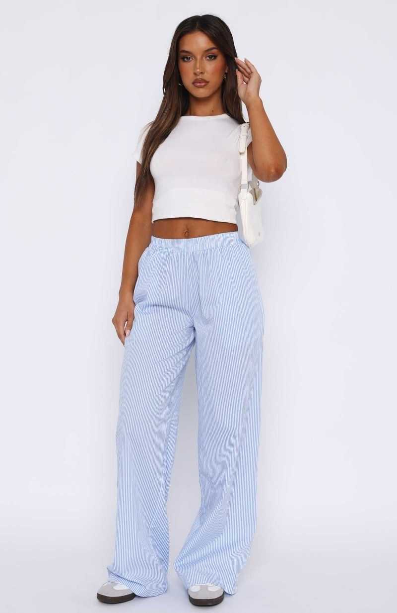 White Fox Always About Us Stripe Pants Light Blue | ZWOHUE-301