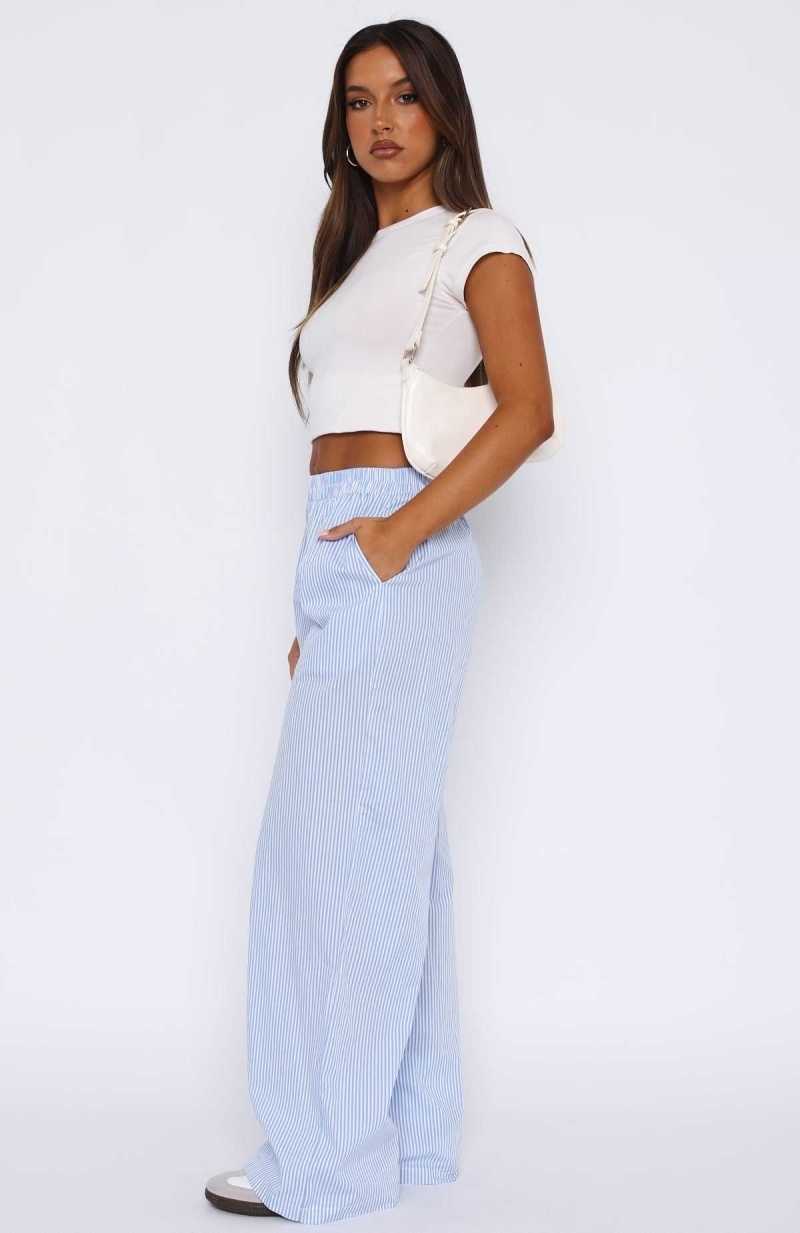 White Fox Always About Us Stripe Pants Light Blue | ZWOHUE-301