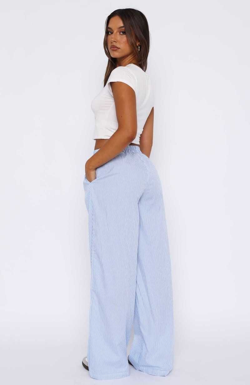 White Fox Always About Us Stripe Pants Light Blue | ZWOHUE-301