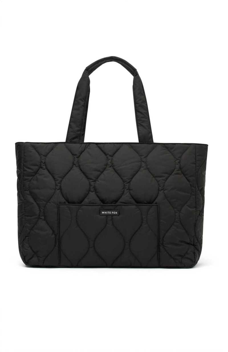 White Fox Always Moving Quilted Tote Bag Black | EFTKNB-468