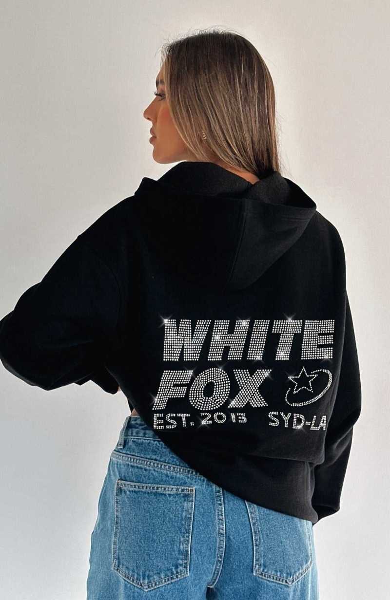 White Fox Always Shining Oversized Hoodie Black | HMKVUZ-317