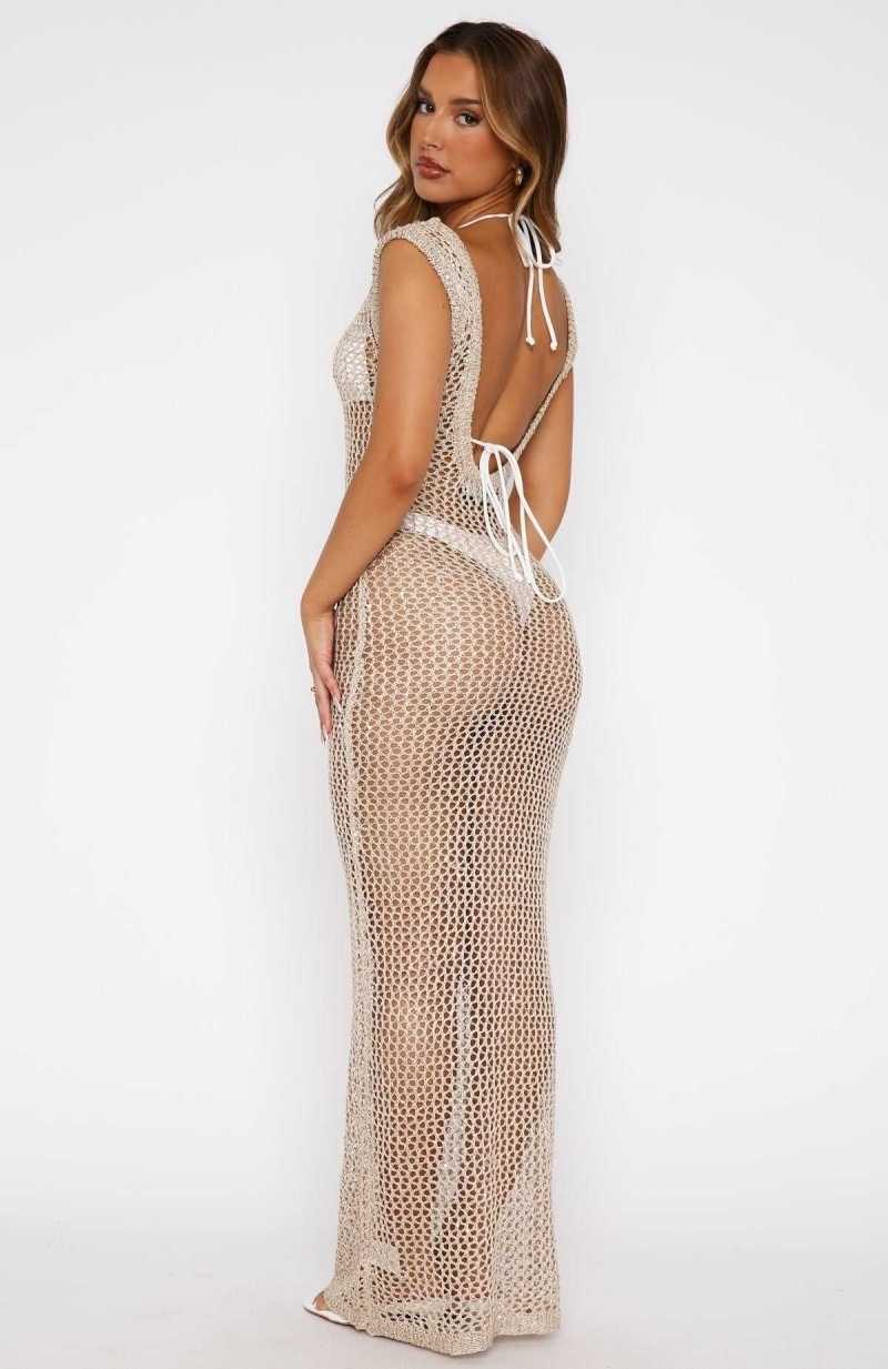 White Fox Angel Eyes Maxi Dress Champagne | PUVTZG-173