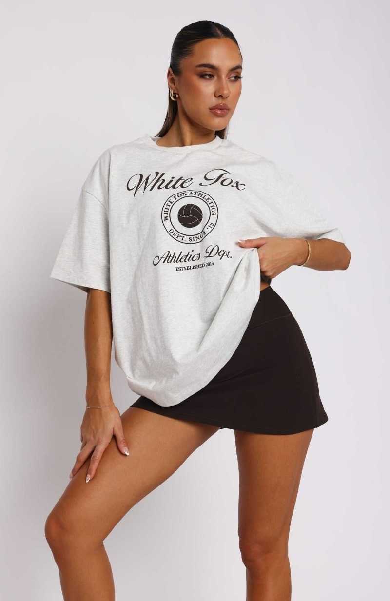 White Fox Athletics Department Oversized Tee Grey Marle | SGKUCJ-274