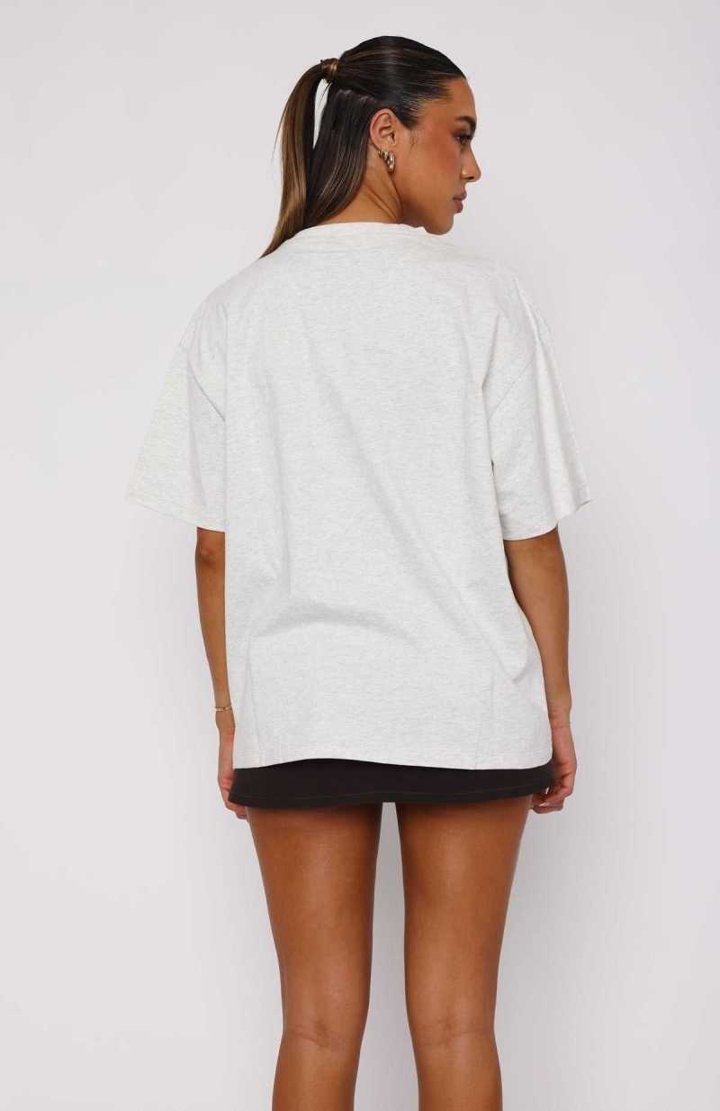 White Fox Athletics Department Oversized Tee Grey Marle | SGKUCJ-274