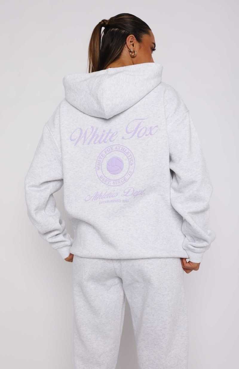 White Fox Athletics Department Oversized Hoodie Grey Marle | RSBFCE-025