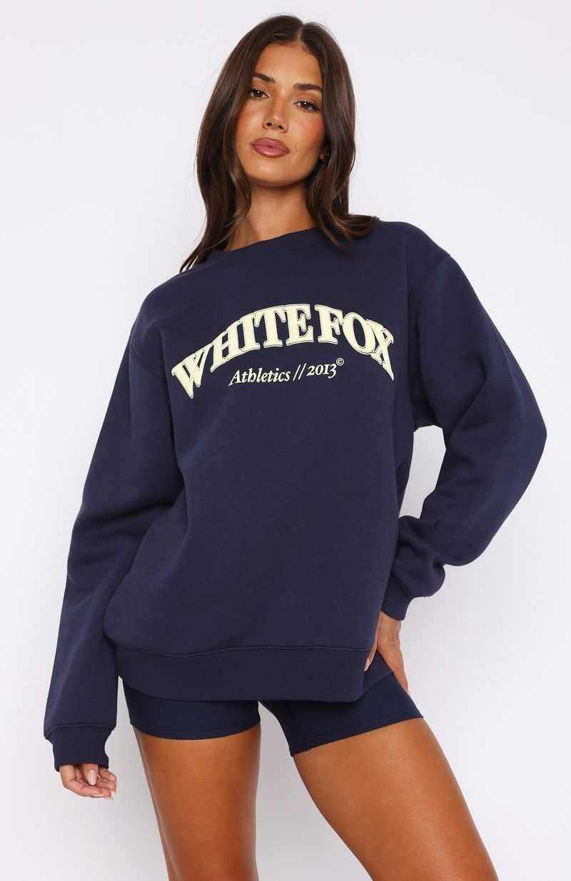 White Fox Athletics Era Oversized Sweater Navy | RCMGHN-296