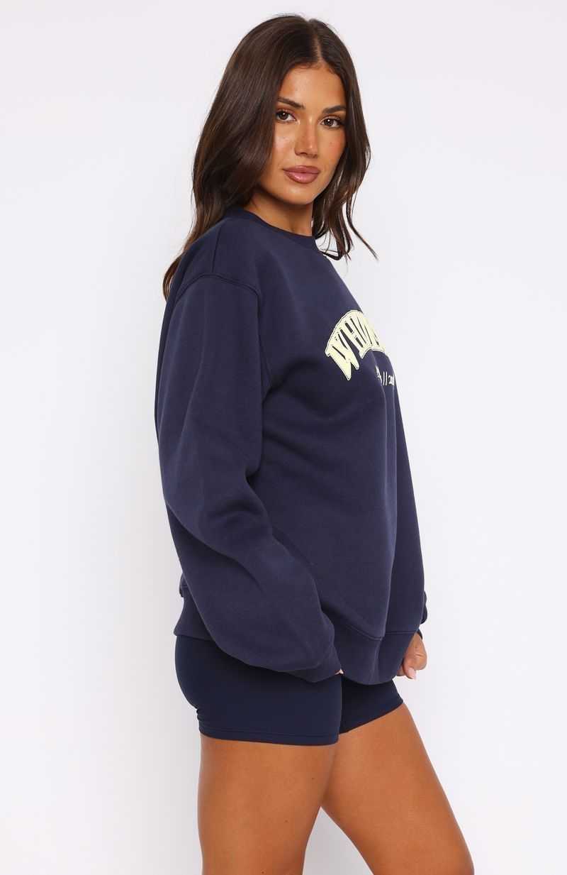 White Fox Athletics Era Oversized Sweater Navy | RCMGHN-296