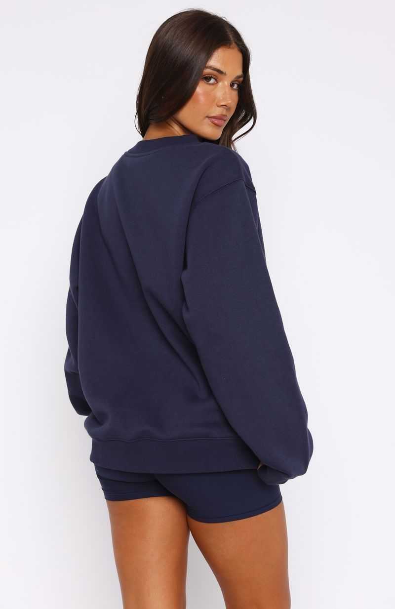 White Fox Athletics Era Oversized Sweater Navy | SCERMZ-045